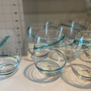 (8) Retired Pier One Swirline Stemless Teal Wine Glasses (HARD to FIND)